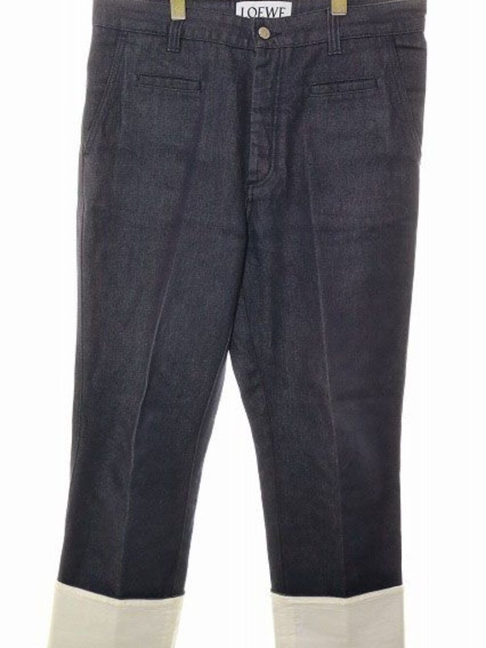 Loewe Fisherman Denim 40 Button Fly Leather Logo Patch Indigo Jeans